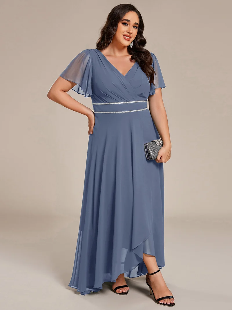 ever DAKOTA|Robe de soirée formelle en mousseline de soie à double col en V et taille ajustée