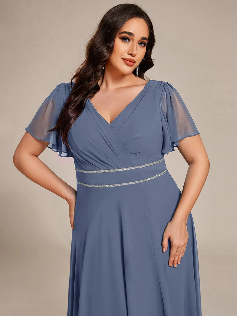 ever DAKOTA|Robe de soirée formelle en mousseline de soie à double col en V et taille ajustée