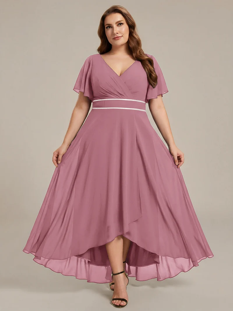 ever DAKOTA|Robe de soirée formelle en mousseline de soie à double col en V et taille ajustée