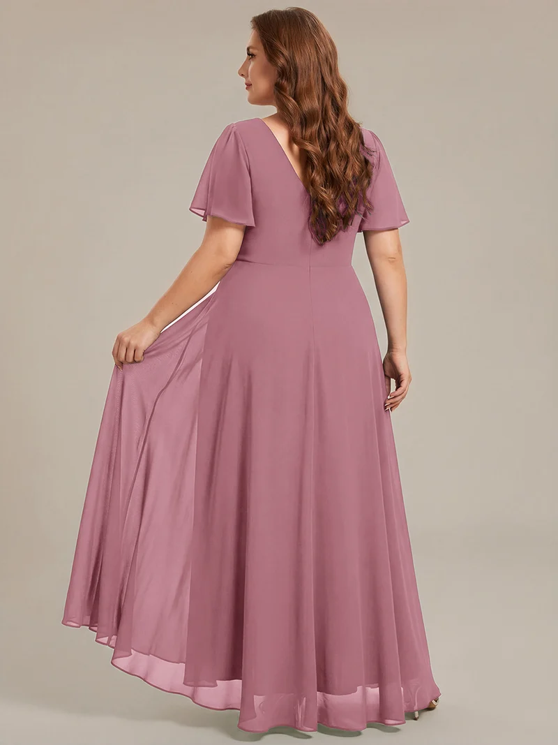 ever DAKOTA|Robe de soirée formelle en mousseline de soie à double col en V et taille ajustée