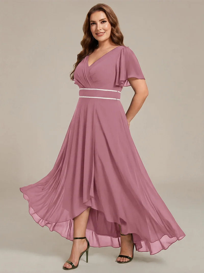 ever DAKOTA|Robe de soirée formelle en mousseline de soie à double col en V et taille ajustée