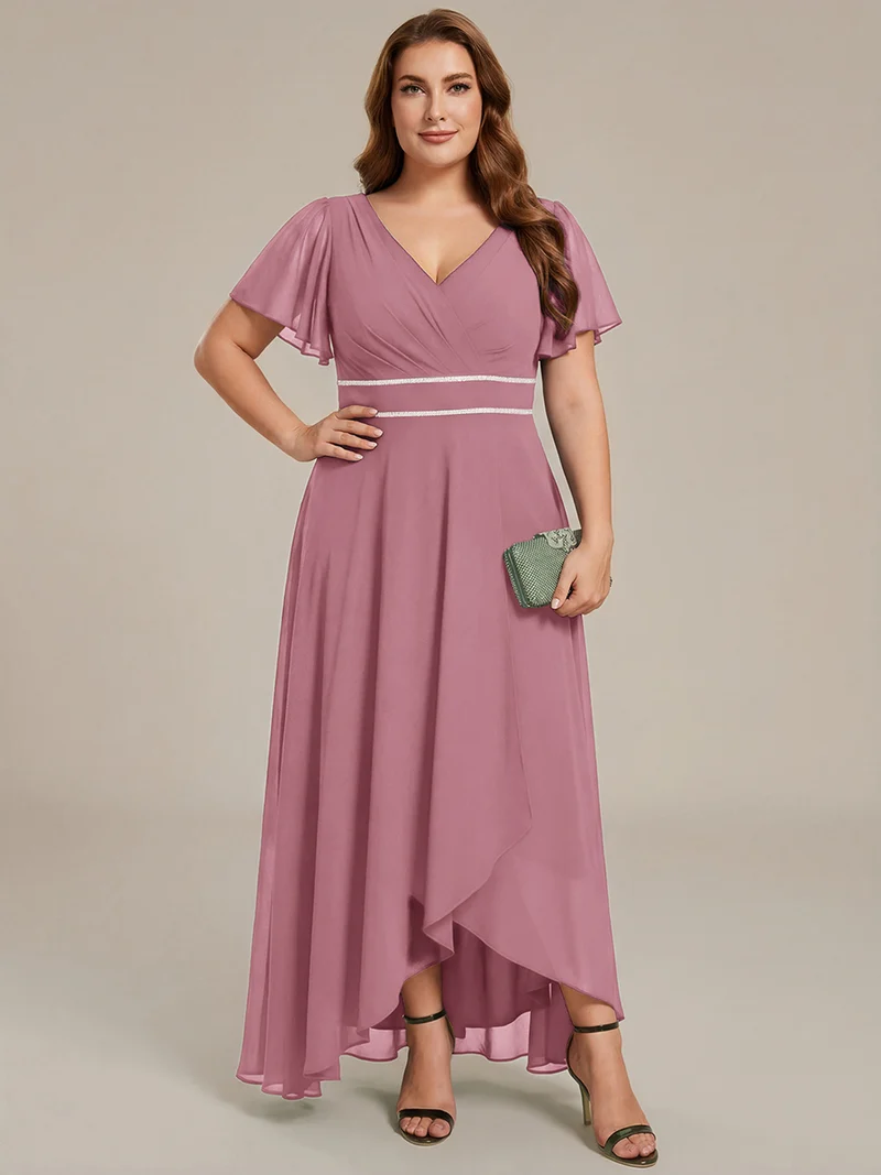 ever DAKOTA|Robe de soirée formelle en mousseline de soie à double col en V et taille ajustée