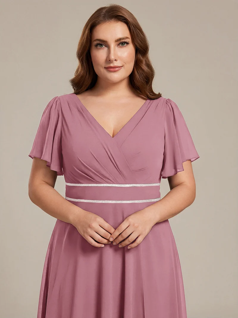 ever DAKOTA|Robe de soirée formelle en mousseline de soie à double col en V et taille ajustée