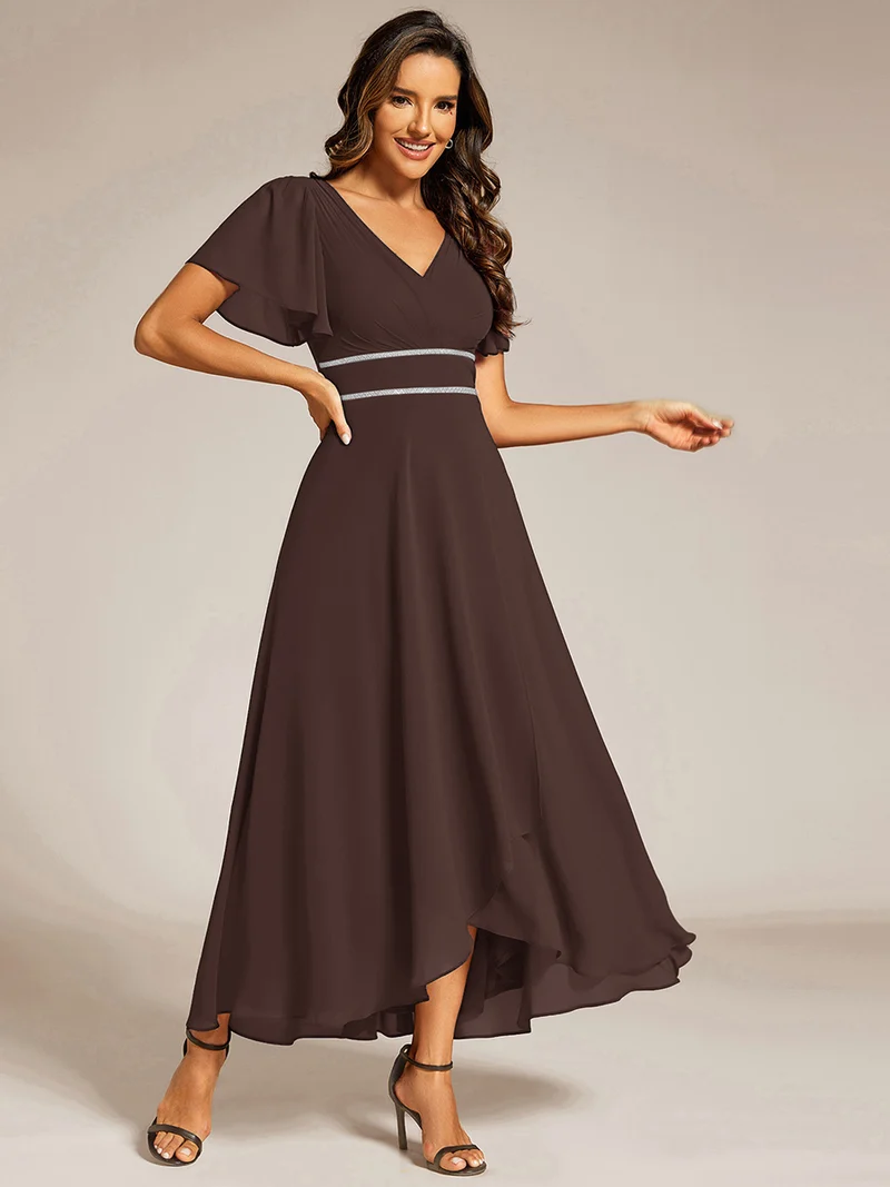 ever DAKOTA|Robe de soirée formelle en mousseline de soie à double col en V et taille ajustée