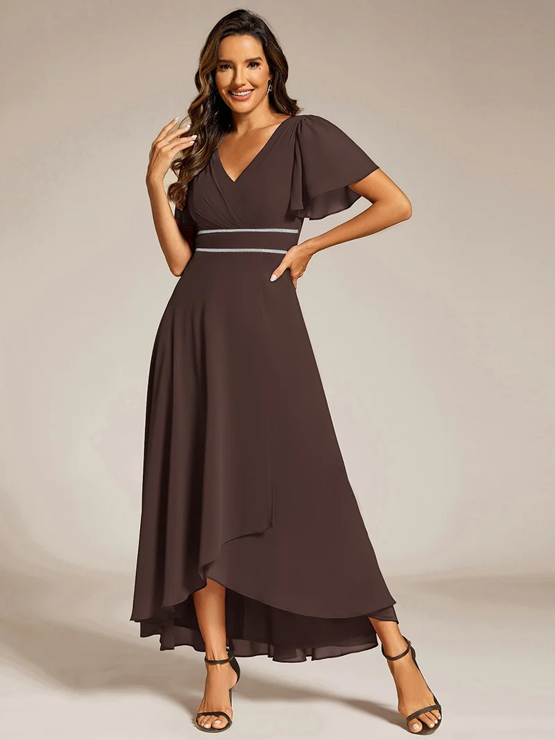 ever DAKOTA|Robe de soirée formelle en mousseline de soie à double col en V et taille ajustée