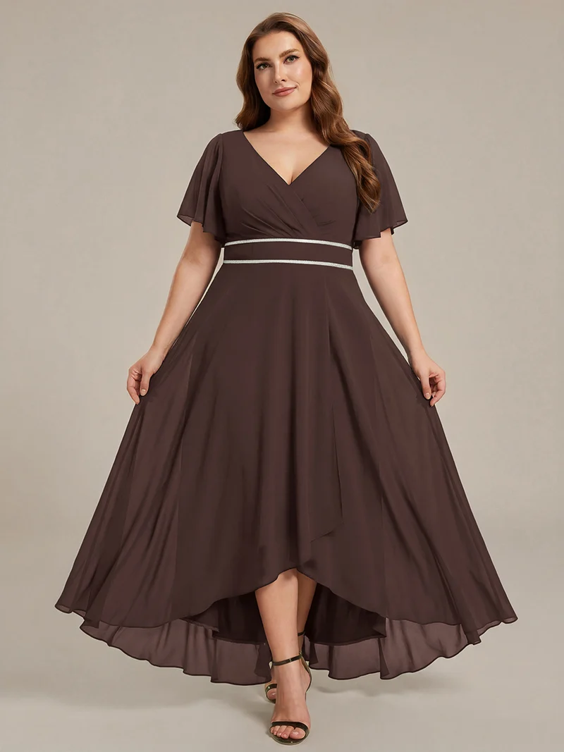 ever DAKOTA|Robe de soirée formelle en mousseline de soie à double col en V et taille ajustée