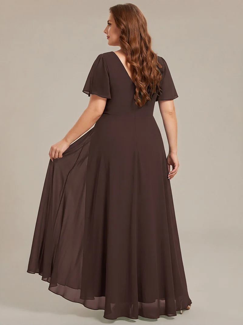 ever DAKOTA|Robe de soirée formelle en mousseline de soie à double col en V et taille ajustée