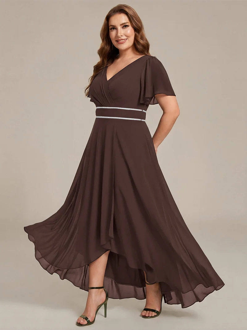 ever DAKOTA|Robe de soirée formelle en mousseline de soie à double col en V et taille ajustée