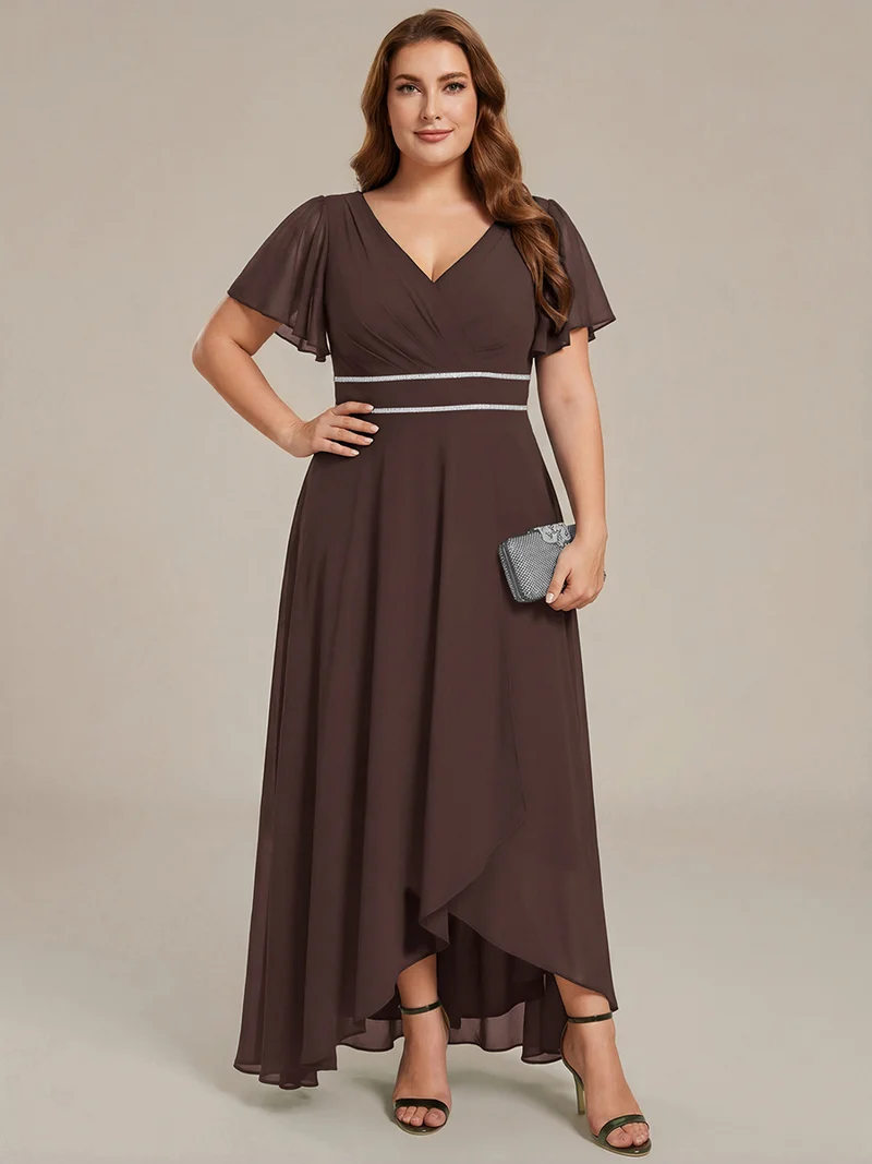 ever DAKOTA|Robe de soirée formelle en mousseline de soie à double col en V et taille ajustée