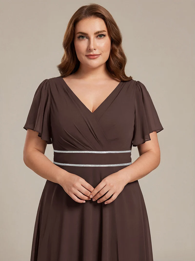 ever DAKOTA|Robe de soirée formelle en mousseline de soie à double col en V et taille ajustée