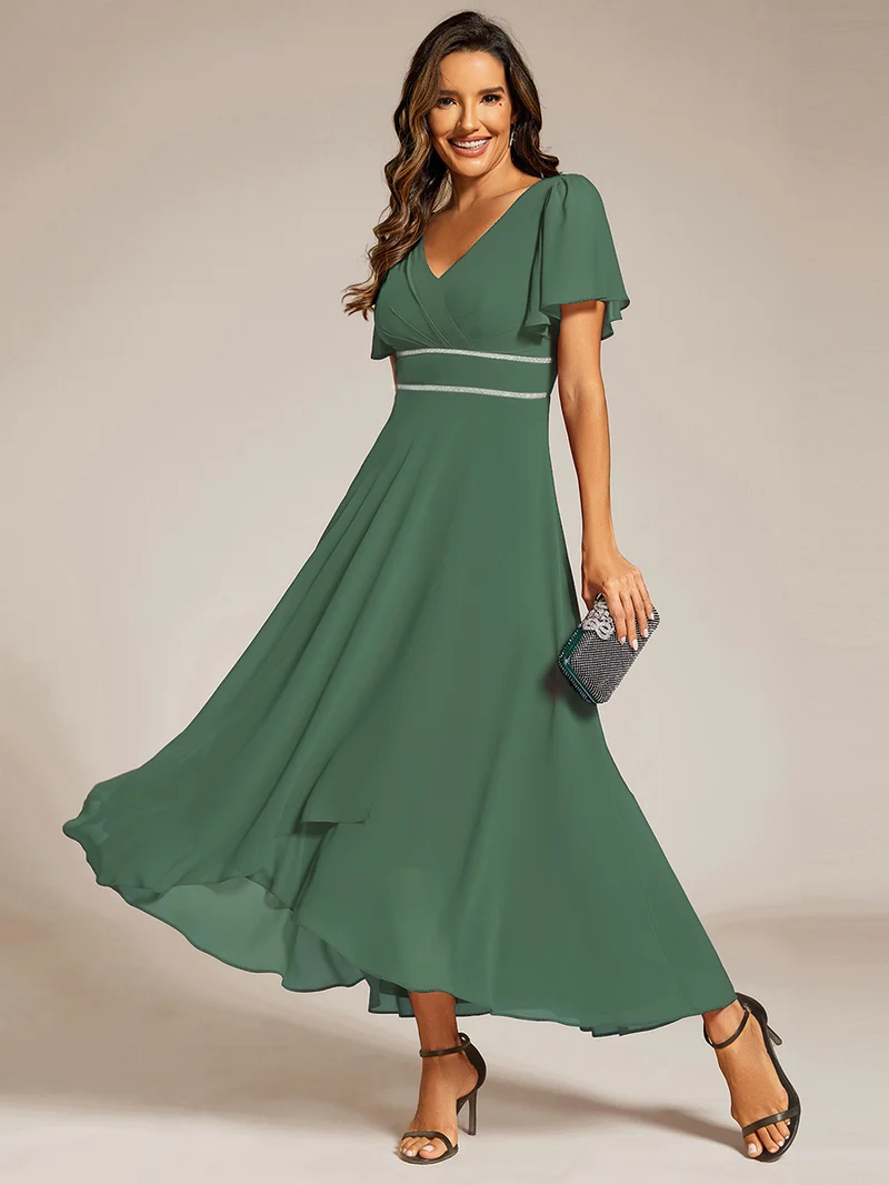ever DAKOTA|Robe de soirée formelle en mousseline de soie à double col en V et taille ajustée