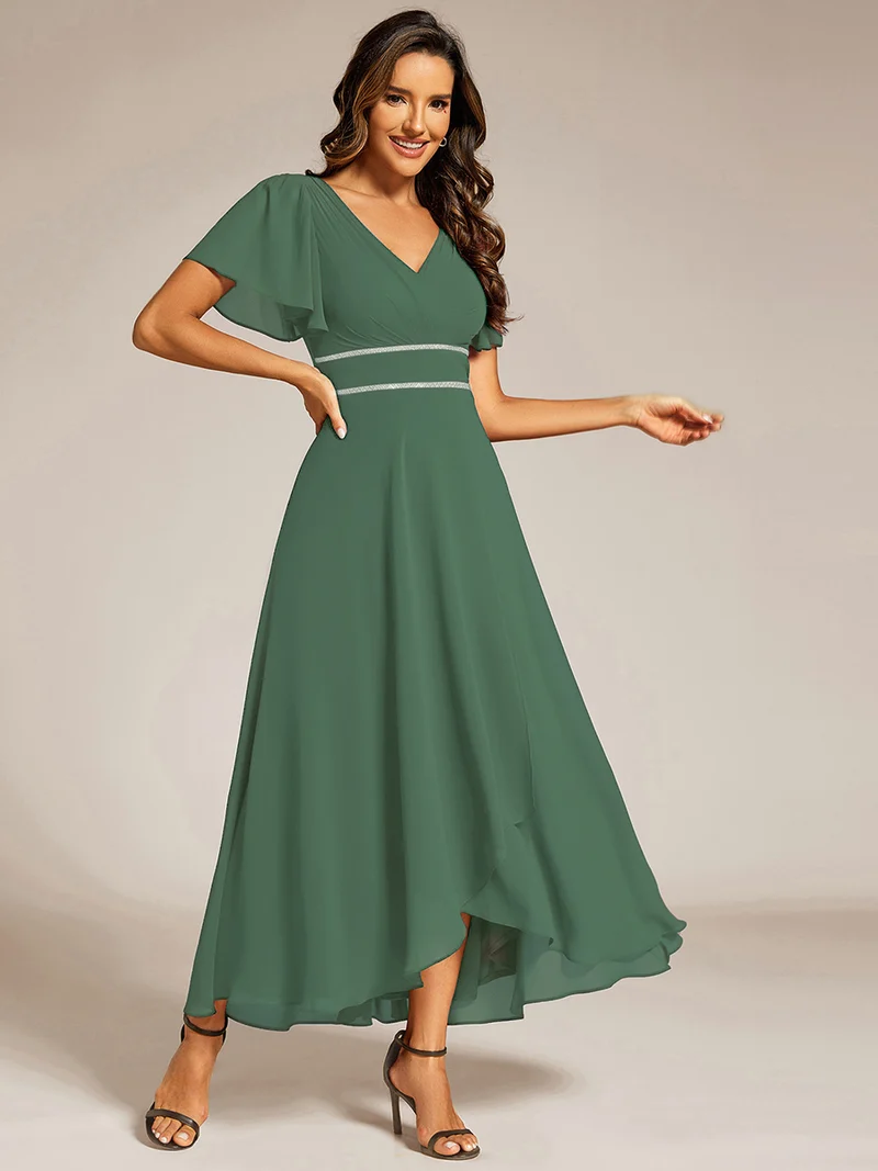 ever DAKOTA|Robe de soirée formelle en mousseline de soie à double col en V et taille ajustée