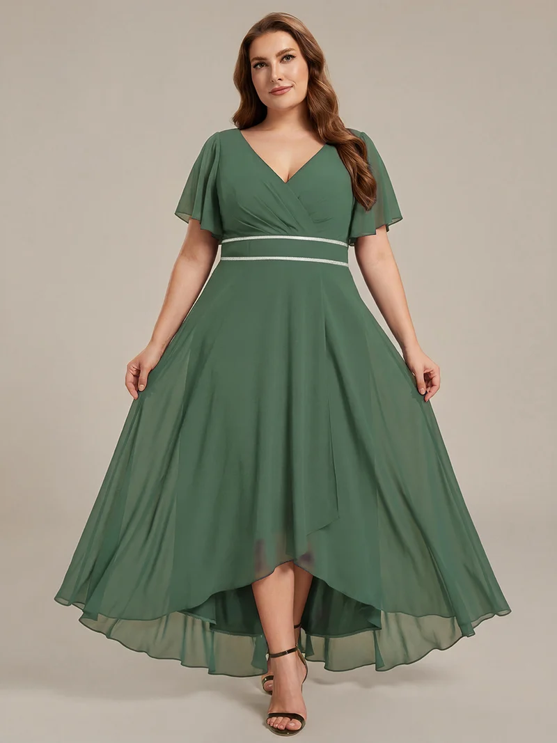 ever DAKOTA|Robe de soirée formelle en mousseline de soie à double col en V et taille ajustée