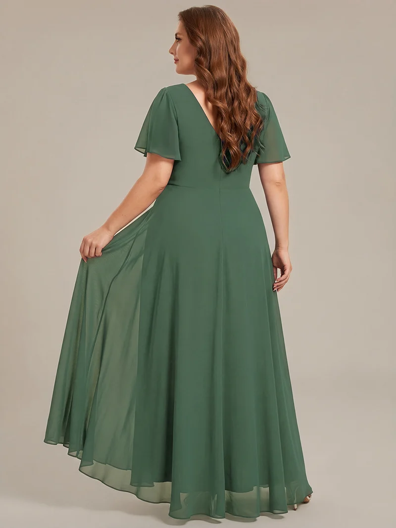 ever DAKOTA|Robe de soirée formelle en mousseline de soie à double col en V et taille ajustée