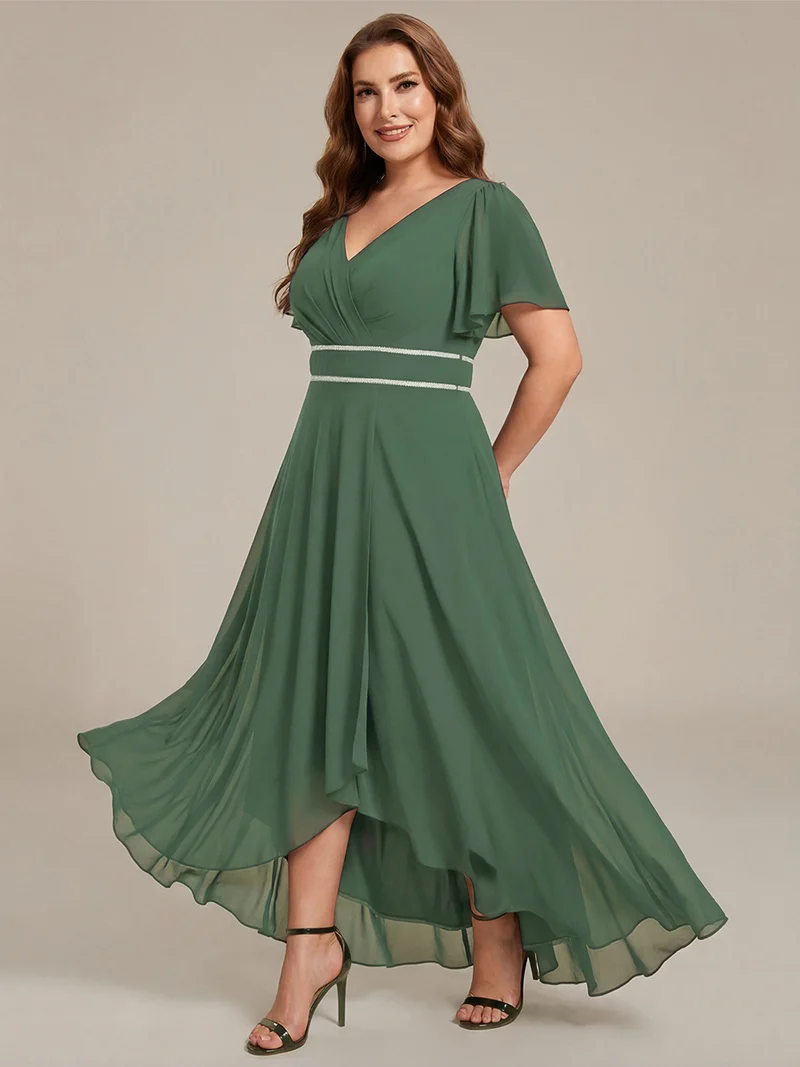 ever DAKOTA|Robe de soirée formelle en mousseline de soie à double col en V et taille ajustée