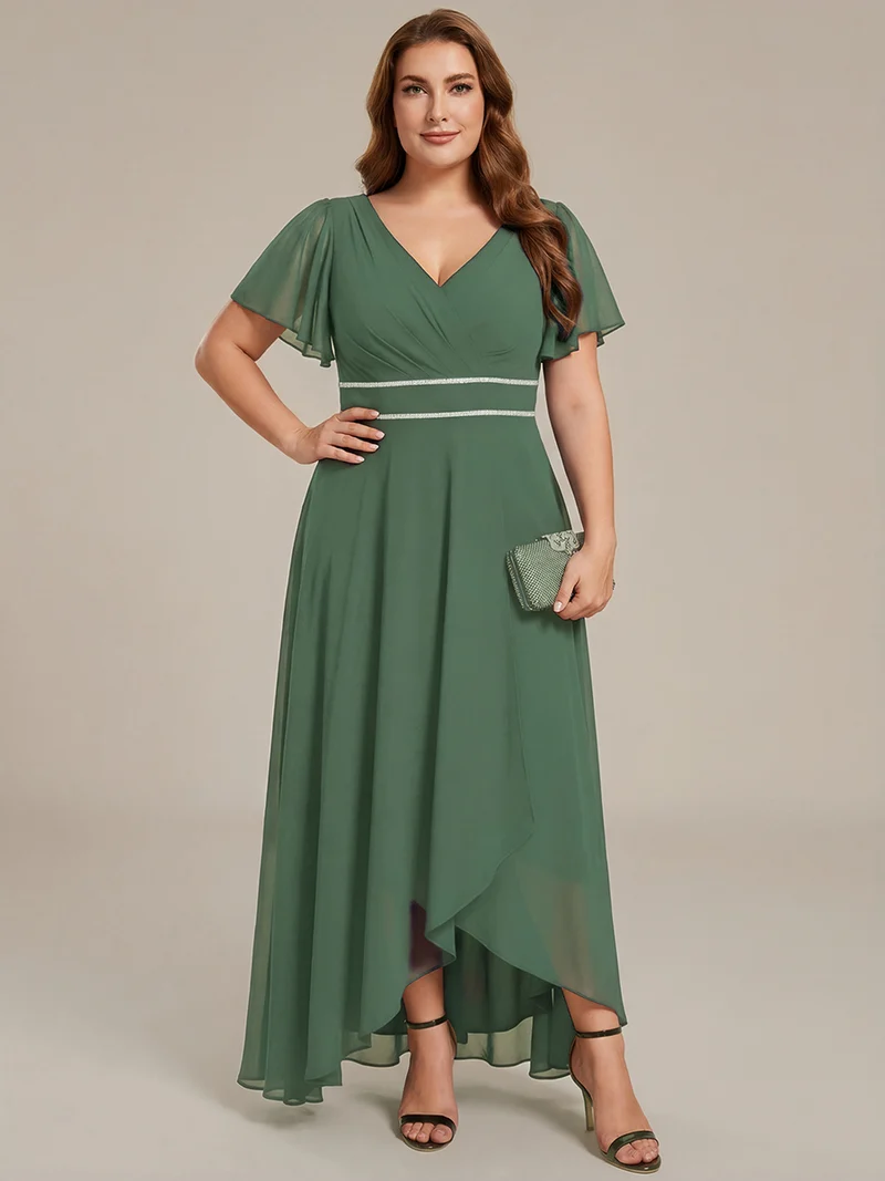 ever DAKOTA|Robe de soirée formelle en mousseline de soie à double col en V et taille ajustée