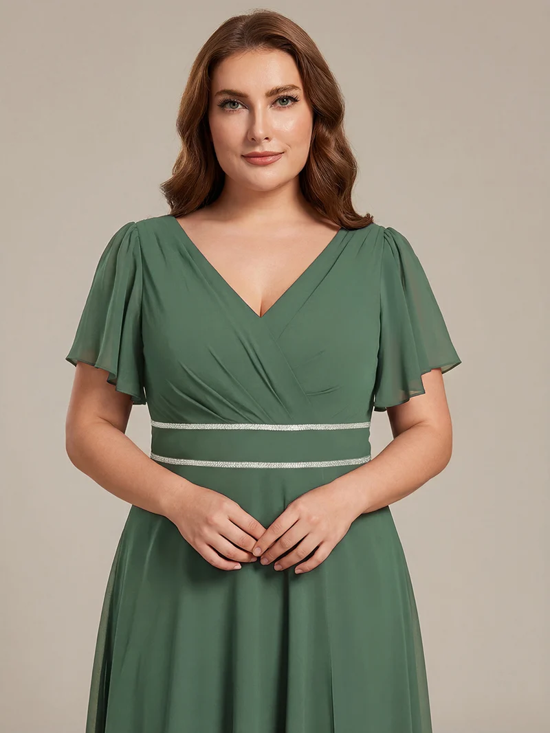 ever DAKOTA|Robe de soirée formelle en mousseline de soie à double col en V et taille ajustée