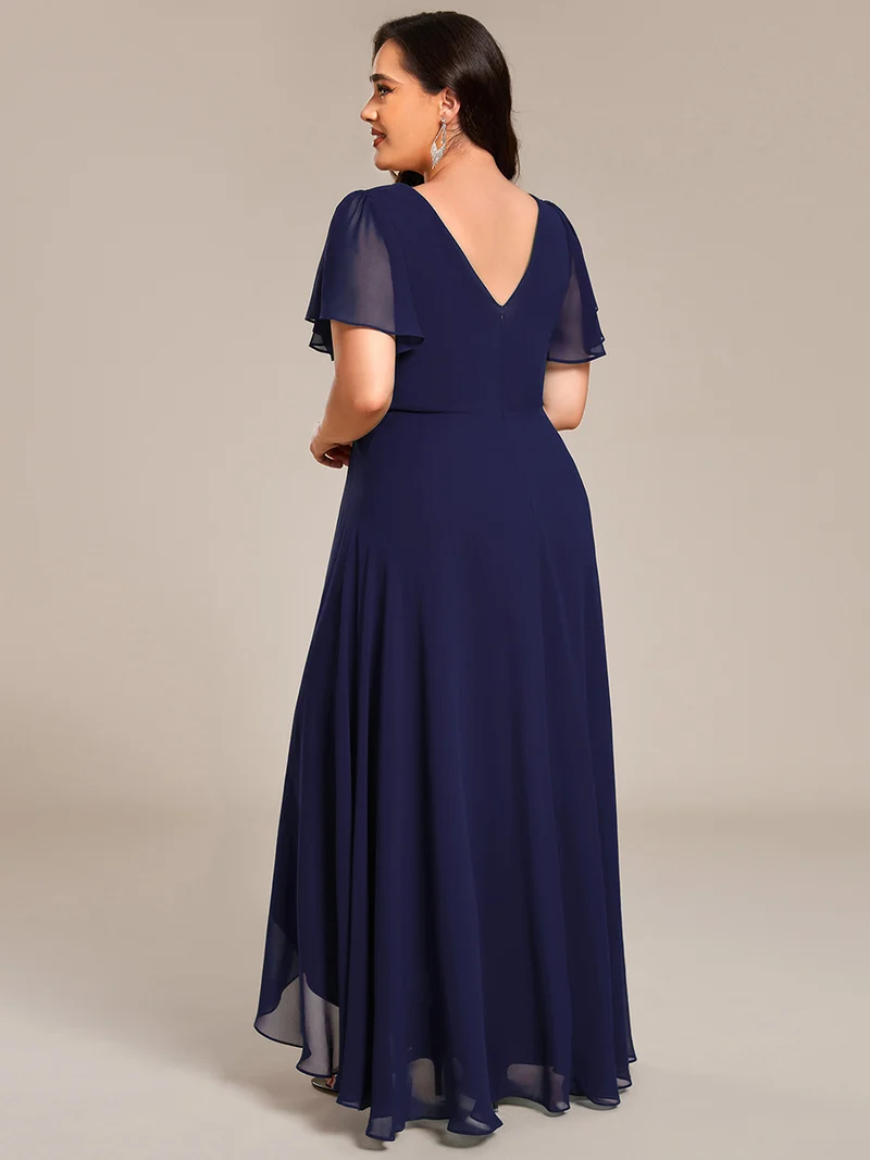 ever DAKOTA|Robe de soirée formelle en mousseline de soie à double col en V et taille ajustée