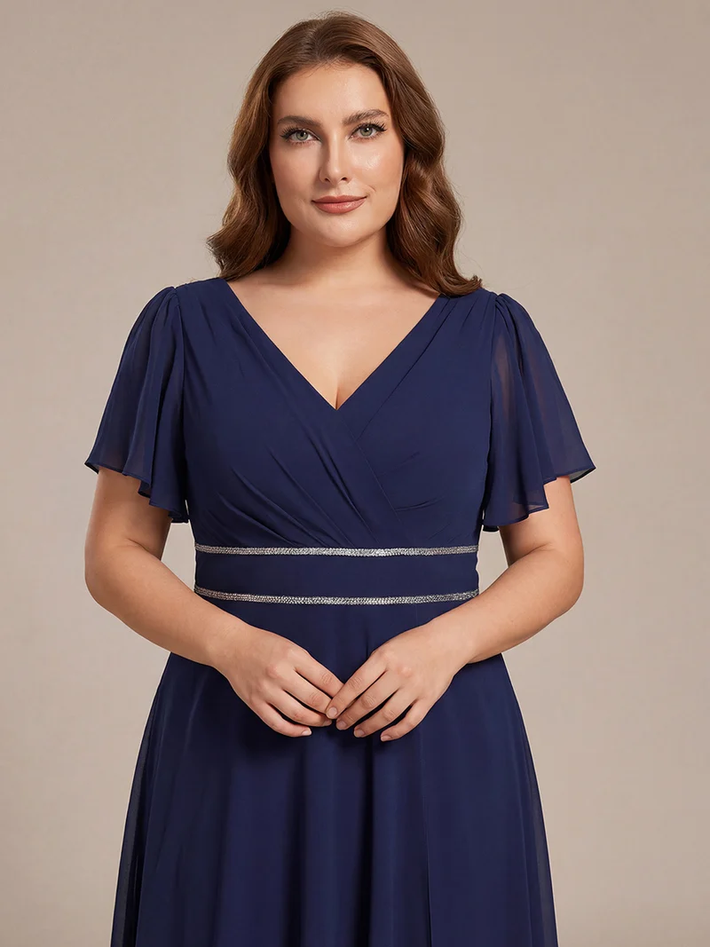 ever DAKOTA|Robe de soirée formelle en mousseline de soie à double col en V et taille ajustée