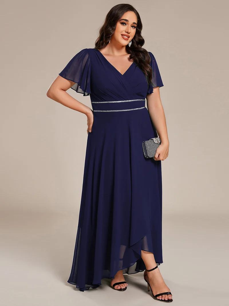 ever DAKOTA|Robe de soirée formelle en mousseline de soie à double col en V et taille ajustée