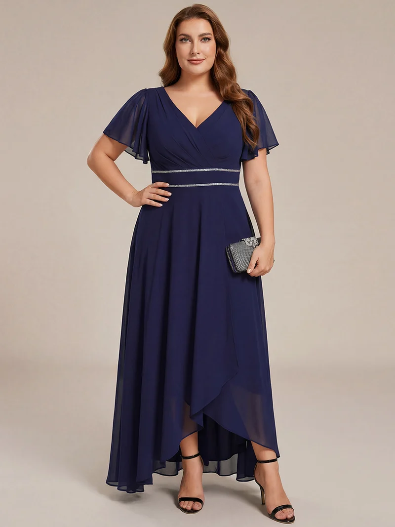 ever DAKOTA|Robe de soirée formelle en mousseline de soie à double col en V et taille ajustée