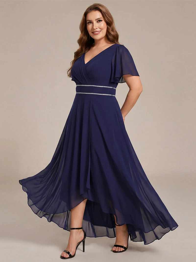 ever DAKOTA|Robe de soirée formelle en mousseline de soie à double col en V et taille ajustée