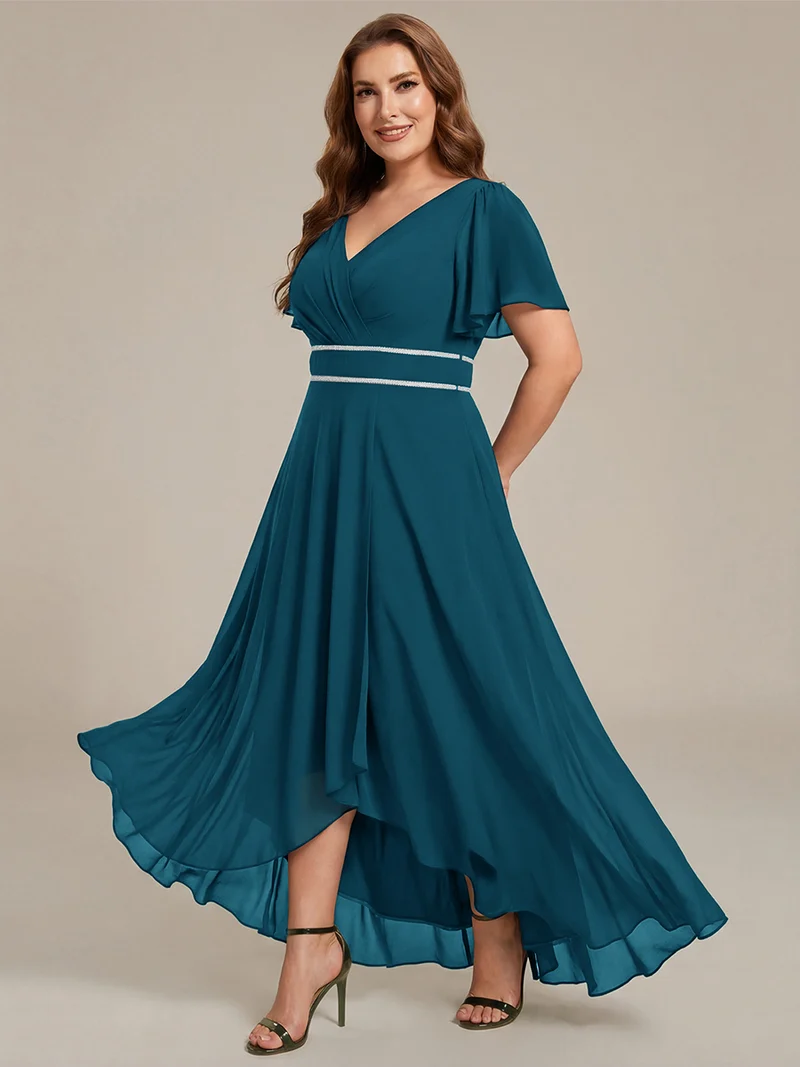 ever DAKOTA|Robe de soirée formelle en mousseline de soie à double col en V et taille ajustée