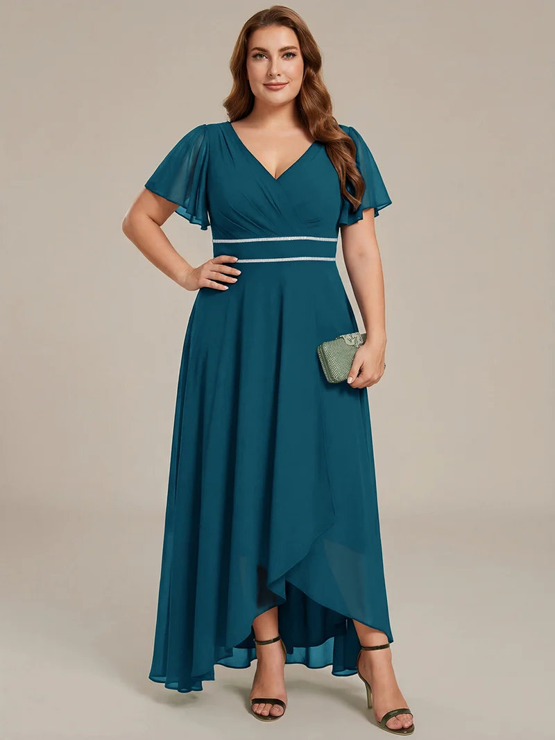 ever DAKOTA|Robe de soirée formelle en mousseline de soie à double col en V et taille ajustée