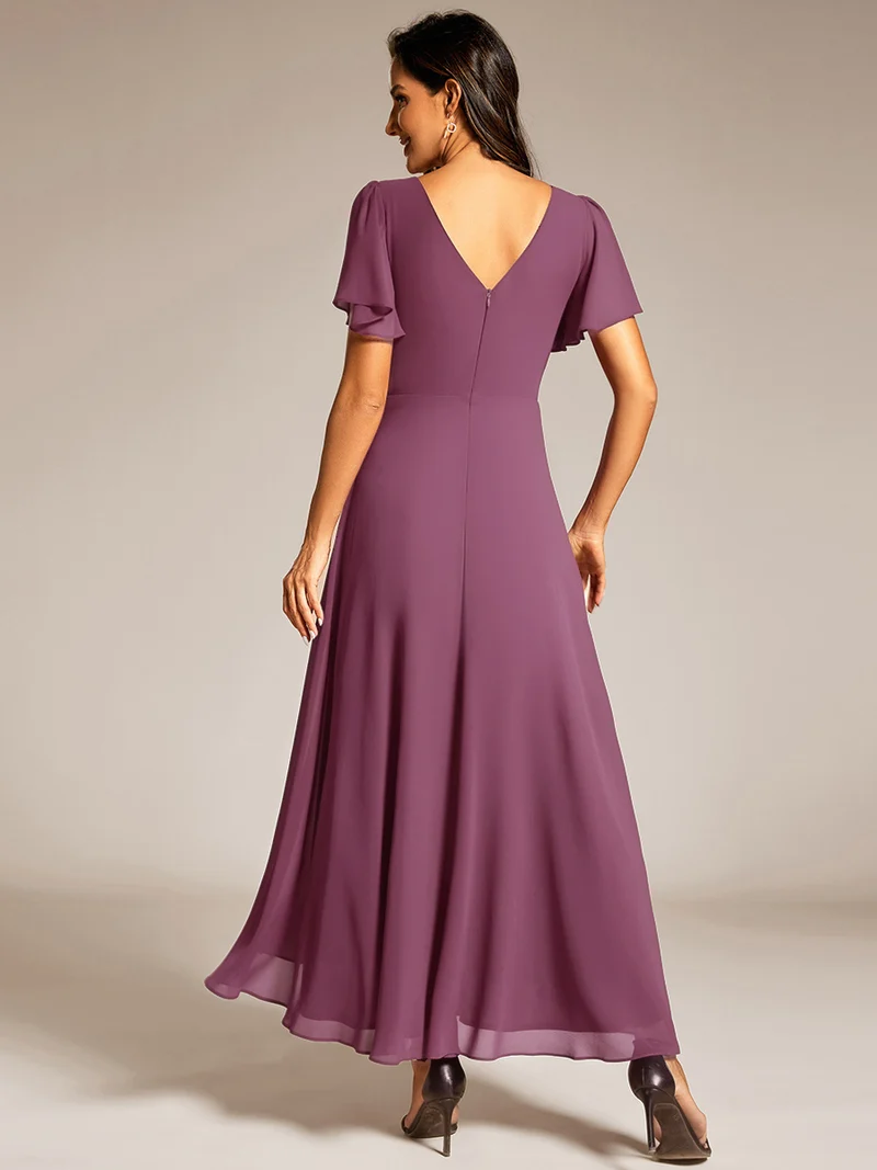 ever DAKOTA|Robe de soirée formelle en mousseline de soie à double col en V et taille ajustée