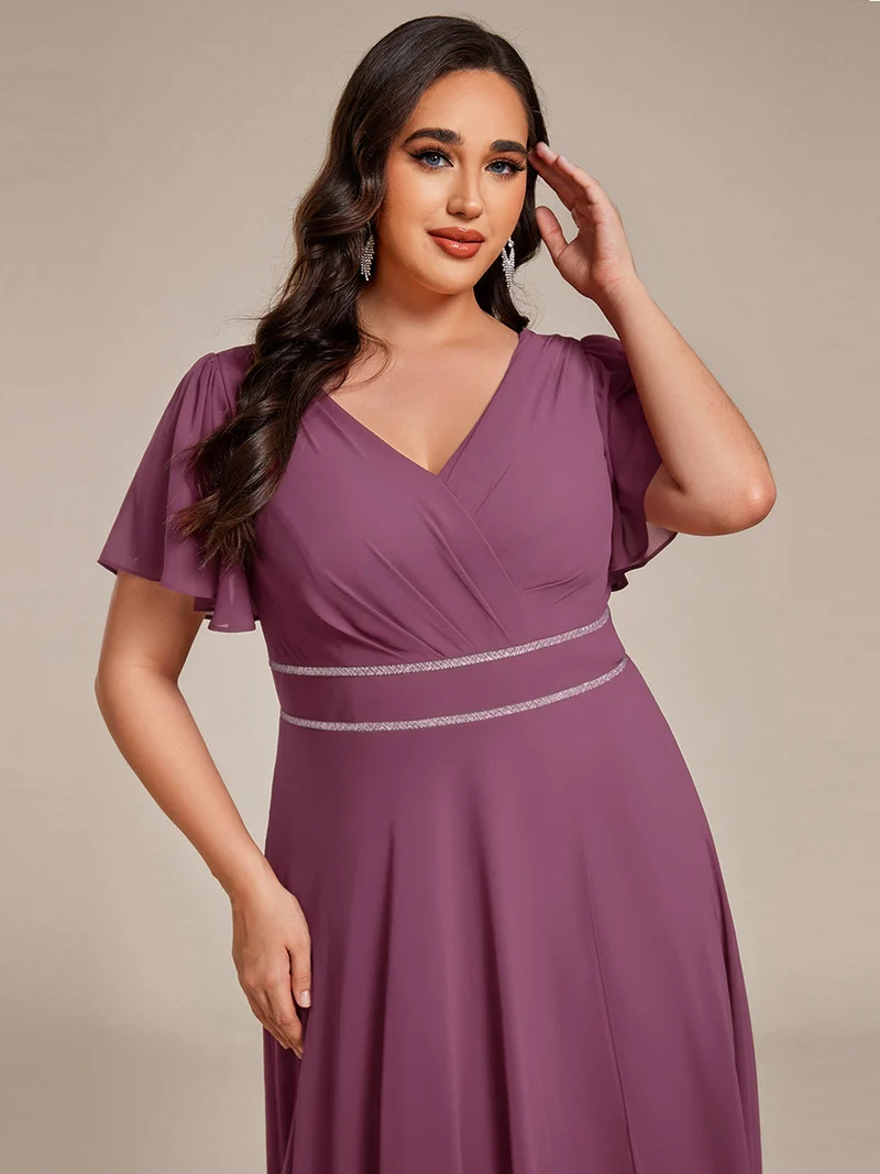 ever DAKOTA|Robe de soirée formelle en mousseline de soie à double col en V et taille ajustée