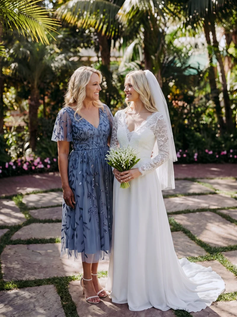 ever SIMONE|Robe d'invité de mariage formelle mi-longue à paillettes et feuilles à manches courtes