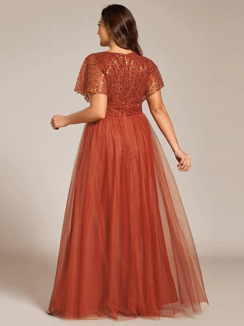 pretty NAVEYA|Robe de soirée formelle à paillettes manches courtes col en V grande taille