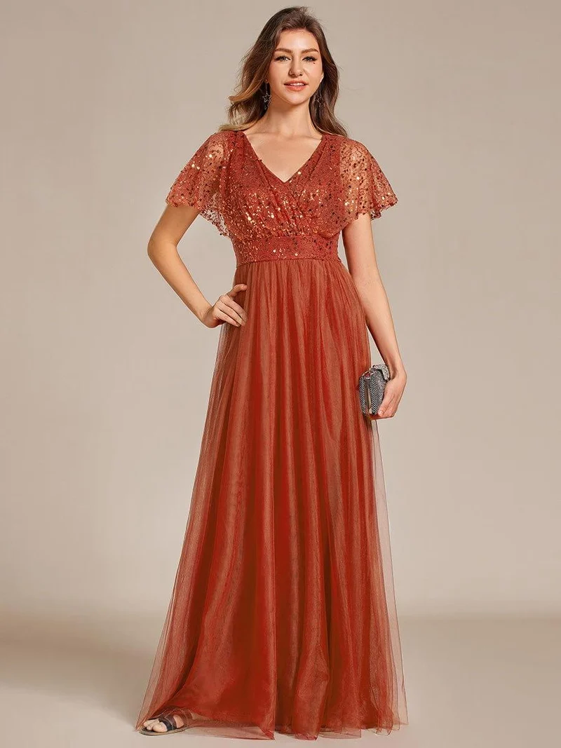 ever NAVEYA|Robe de soirée formelle en tulle à sequins scintillants et col en V