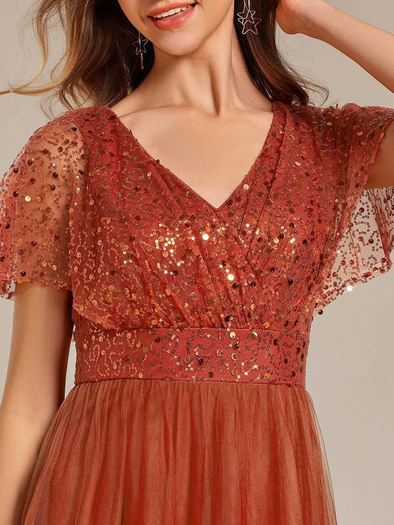 ever NAVEYA|Robe de soirée formelle en tulle à sequins scintillants et col en V