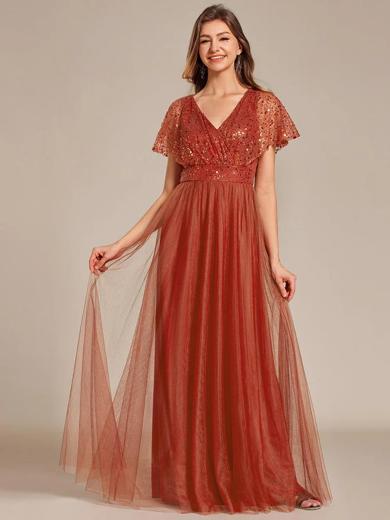 ever NAVEYA|Robe de soirée formelle en tulle à sequins scintillants et col en V