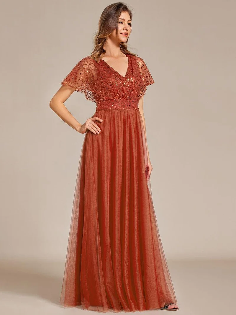 ever NAVEYA|Robe de soirée formelle en tulle à sequins scintillants et col en V
