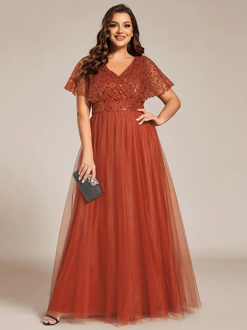 ever NAVEYA|Robe de soirée formelle en tulle à sequins scintillants et col en V