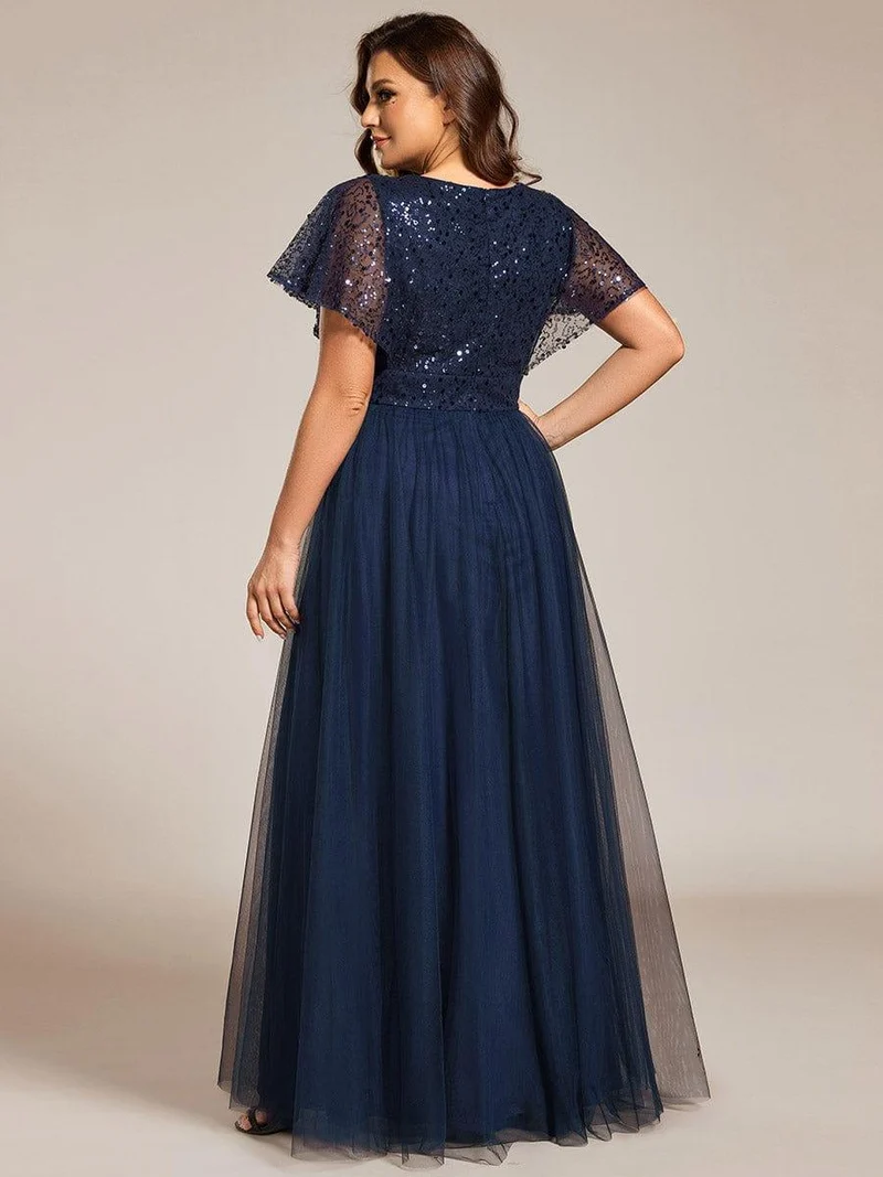 ever NAVEYA|Robe de soirée formelle en tulle à sequins scintillants et col en V