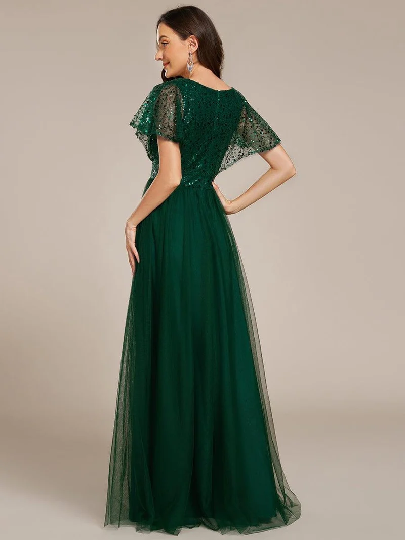 ever NAVEYA|Robe de soirée formelle en tulle à sequins scintillants et col en V