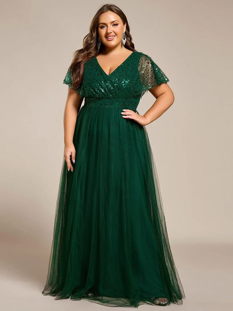 ever NAVEYA|Robe de soirée formelle en tulle à sequins scintillants et col en V