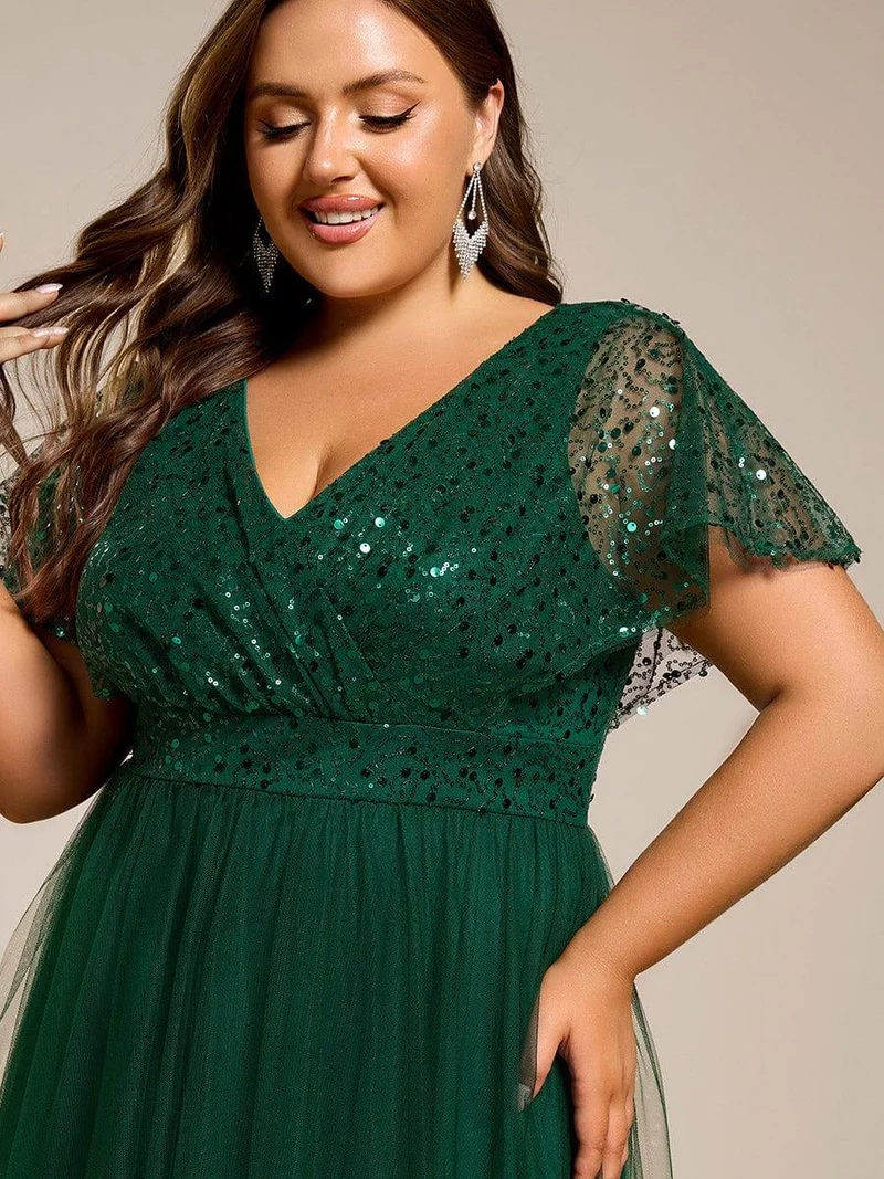 ever NAVEYA|Robe de soirée formelle en tulle à sequins scintillants et col en V