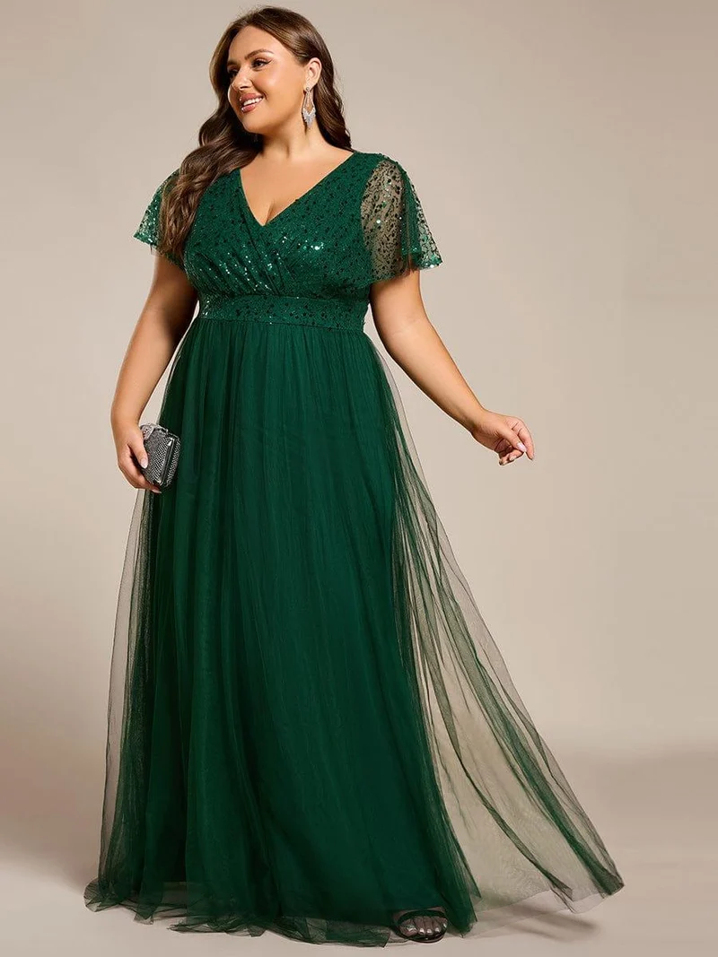 ever NAVEYA|Robe de soirée formelle en tulle à sequins scintillants et col en V