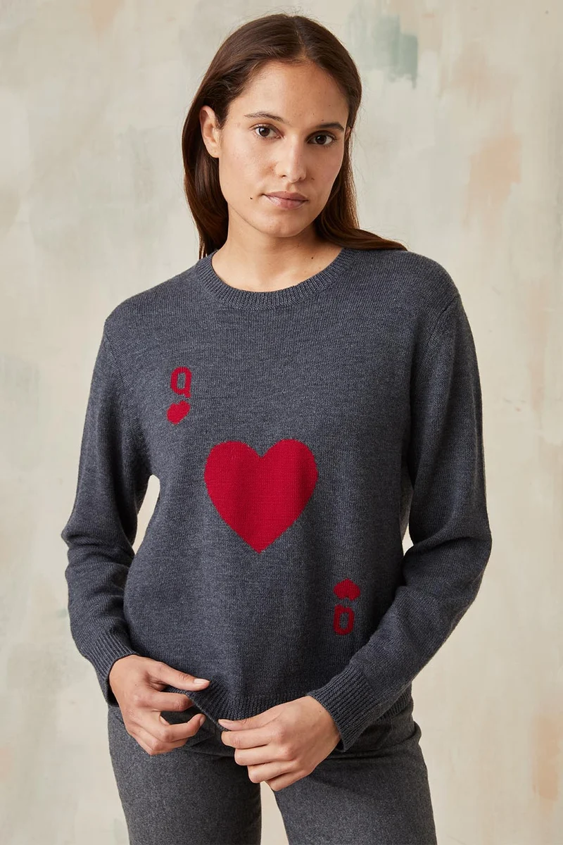 Pull Dame de Cœur Gris en Laine