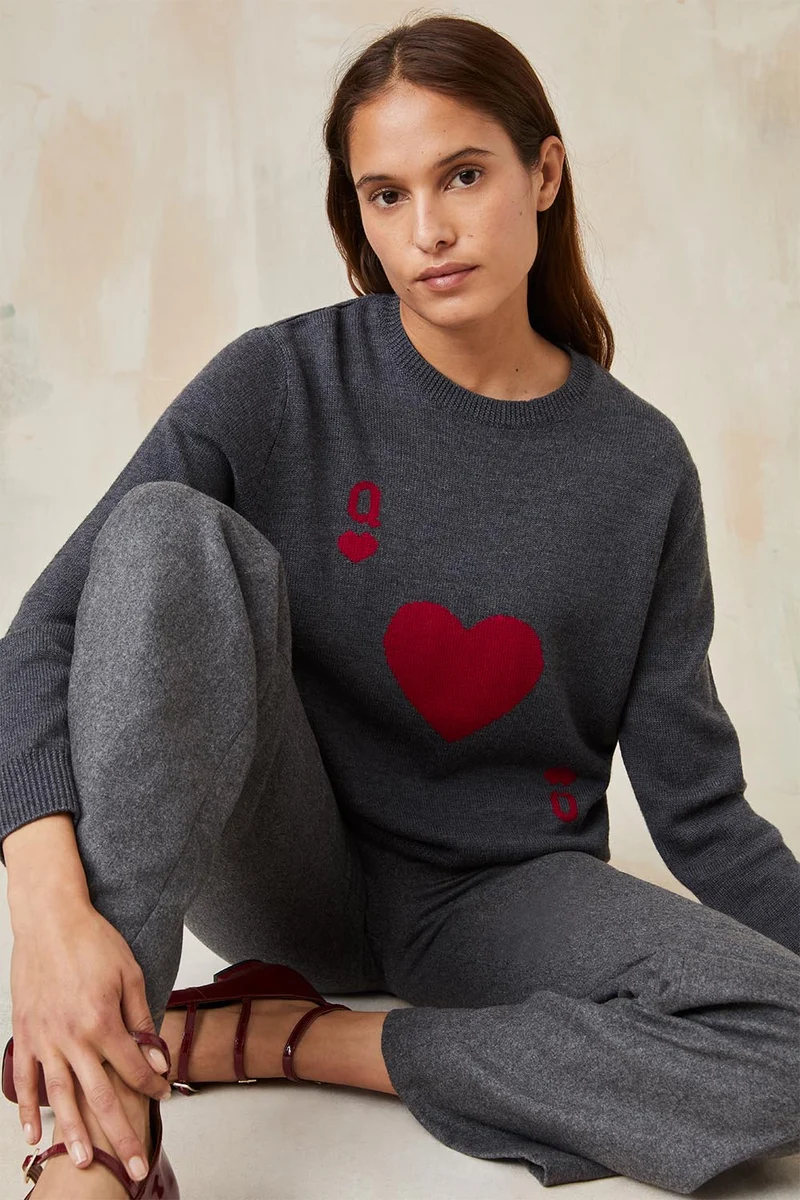 Pull Dame de Cœur Gris en Laine