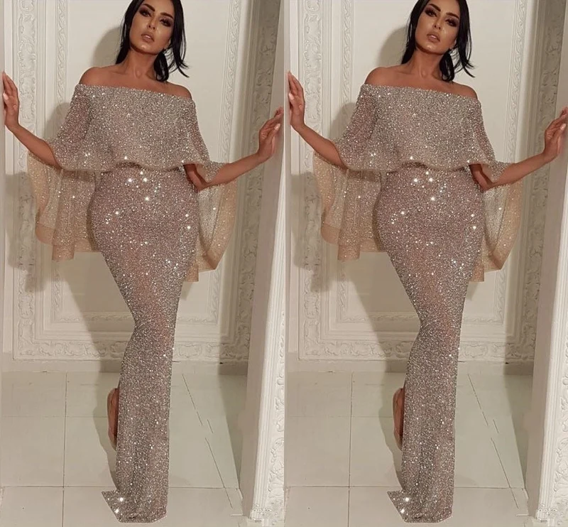 Robe de bal sirène scintillante à épaules dénudées : élégante robe ornée de paillettes pour les occasions spéciales