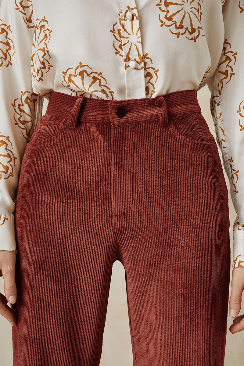 Pantalon Idéaliste en velours Châtaigne