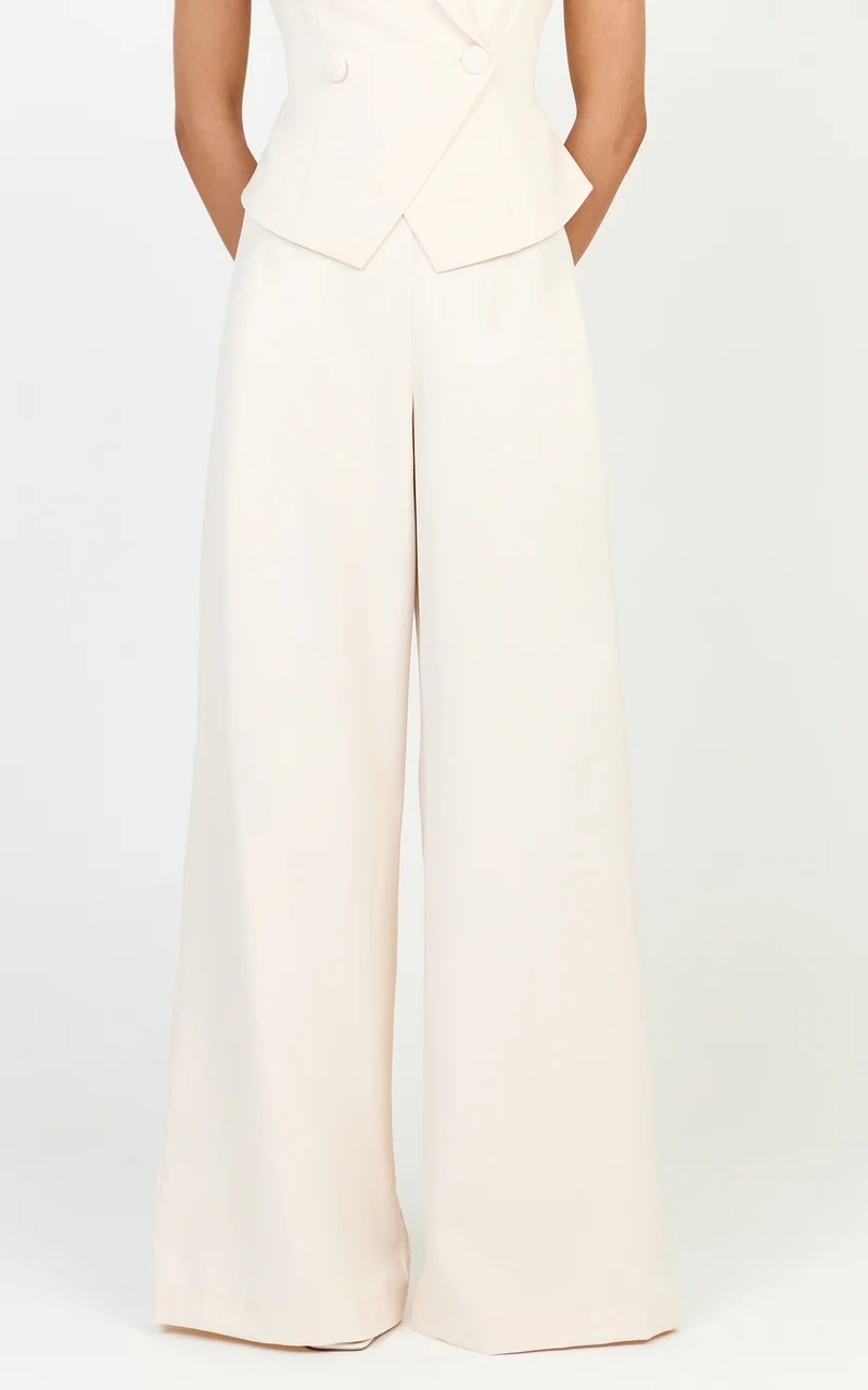 Poppy Pants - High Waist Darted Wide Leg Pants in Cream