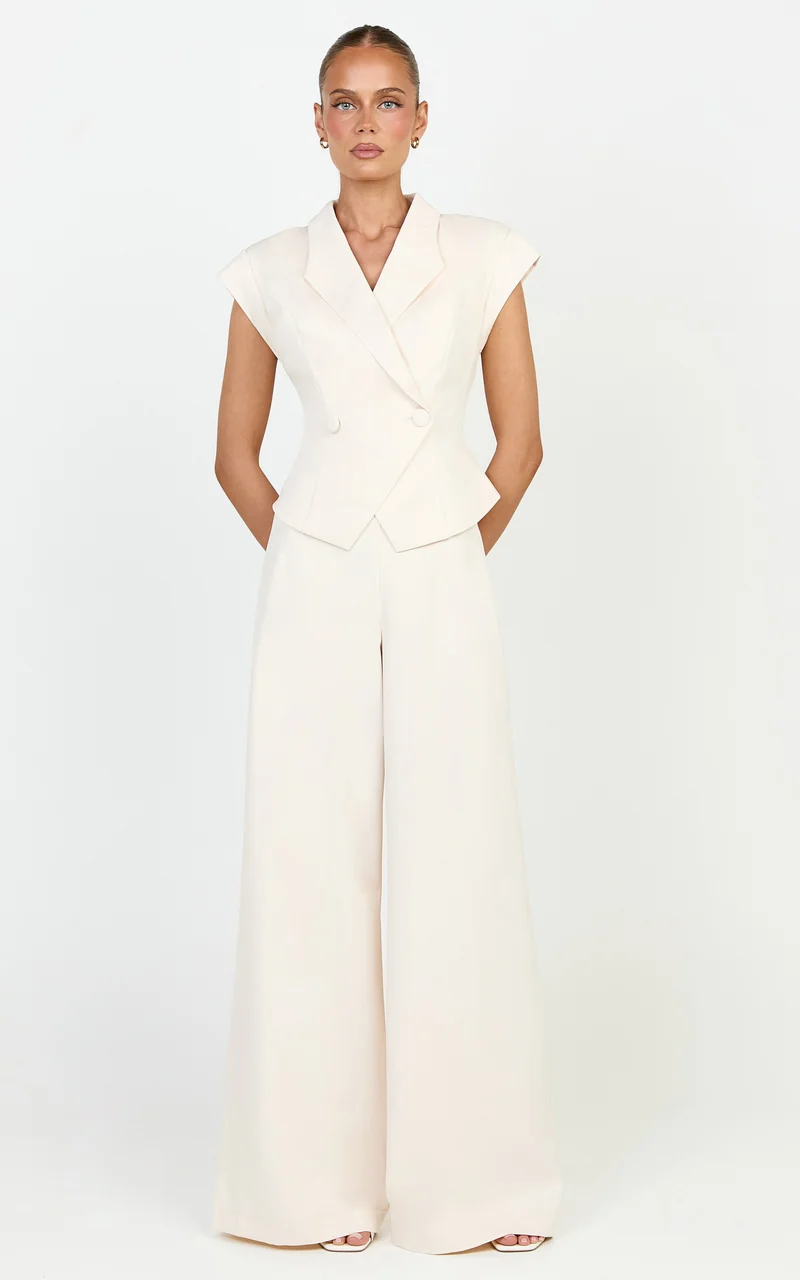 Poppy Pants - High Waist Darted Wide Leg Pants in Cream