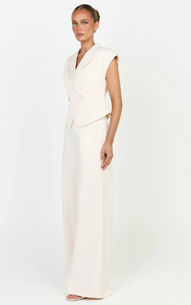 Poppy Pants - High Waist Darted Wide Leg Pants in Cream