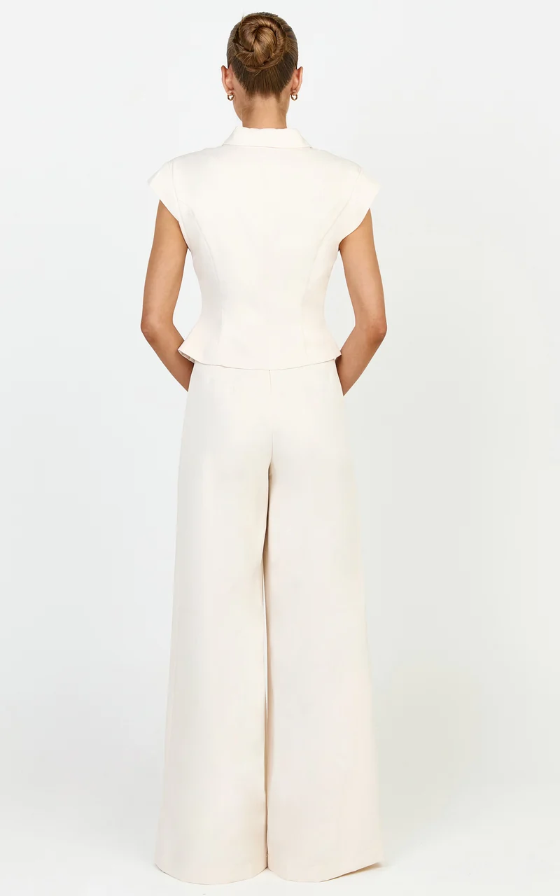 Poppy Pants - High Waist Darted Wide Leg Pants in Cream